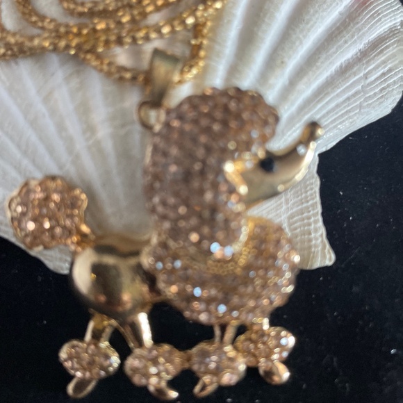 New Betsey Johnson Rhinestone Embellished Gold Dog Poodle Chain Necklace - Picture 4 of 7
